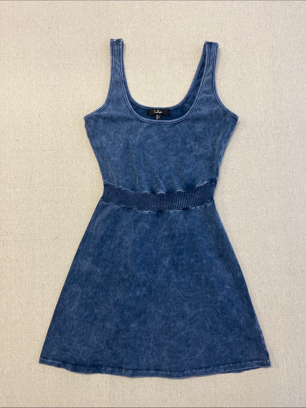 Lulus Blue Acid Wash Fit & Flare Tank Dress Small Casual Mini Dress